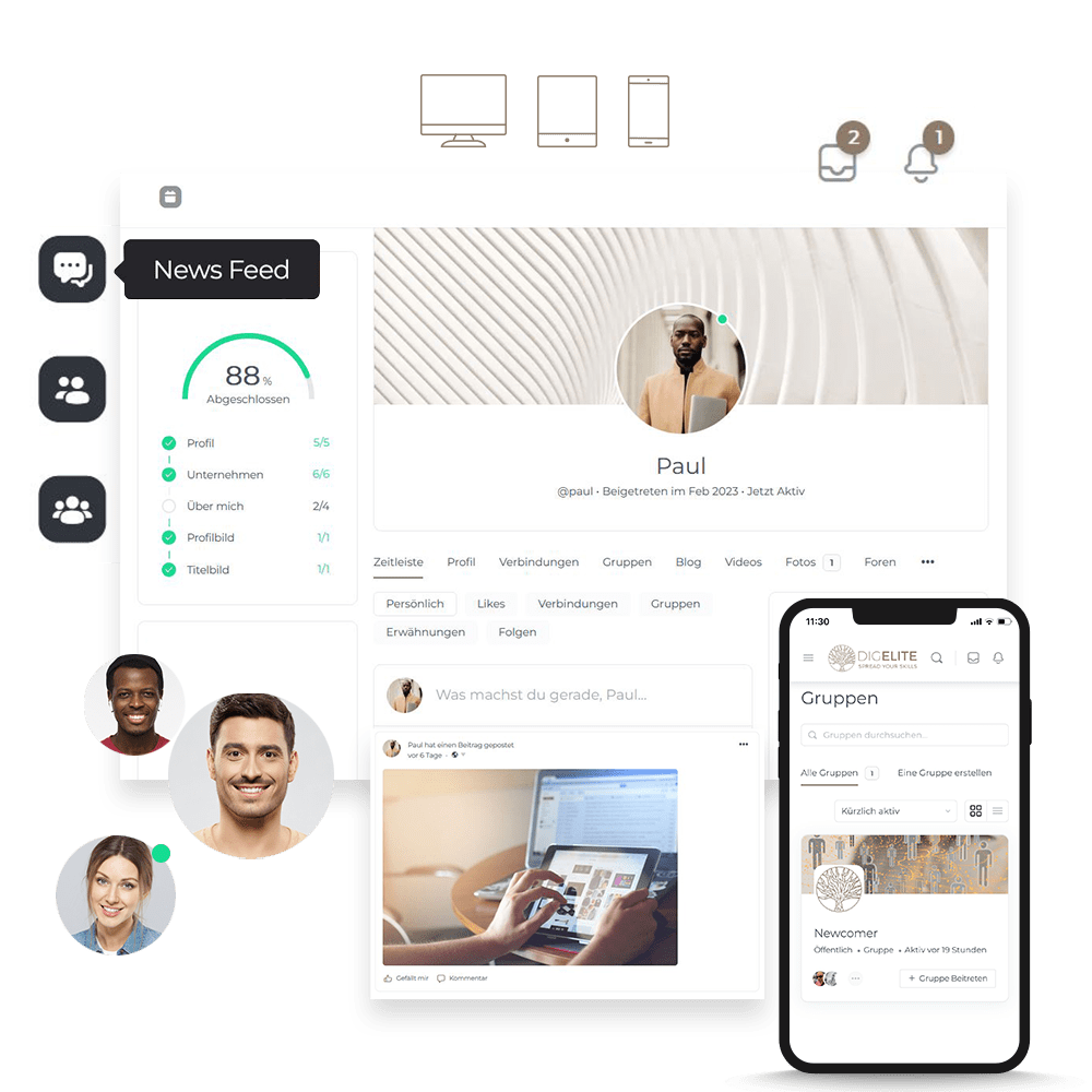 Kundencommunity-Beispiele: Screenshots aus der Anwendung