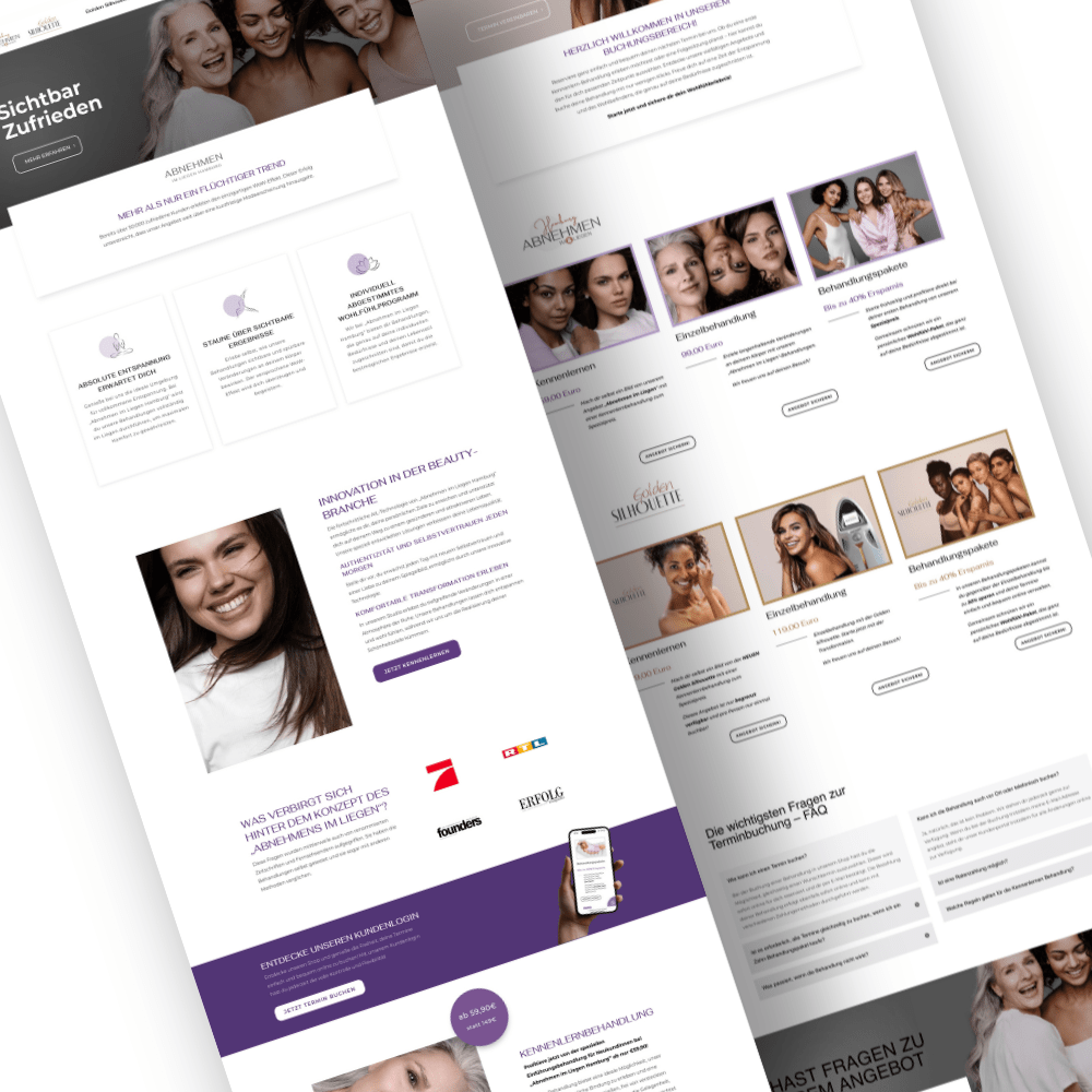 3 Sicht auf eine moderne Website von Oil & Vinegar mit verschiedenen Bereichen, darunter Produkte, Rezepte und Informationen über das Geschäft, auf hellem Hintergrund.