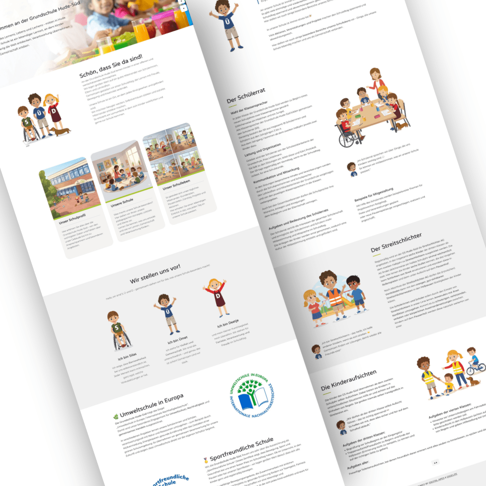 4 Sicht auf eine moderne Website von Oil & Vinegar mit verschiedenen Bereichen, darunter Produkte, Rezepte und Informationen über das Geschäft, auf hellem Hintergrund.