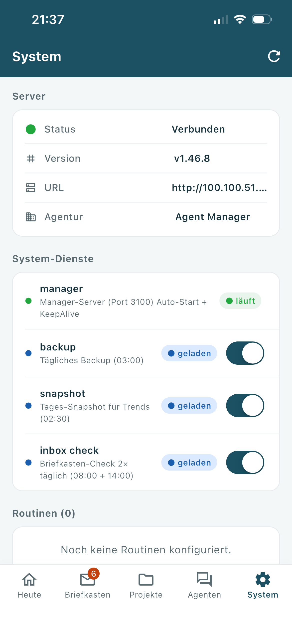 System-Status und Hintergrund-Dienste