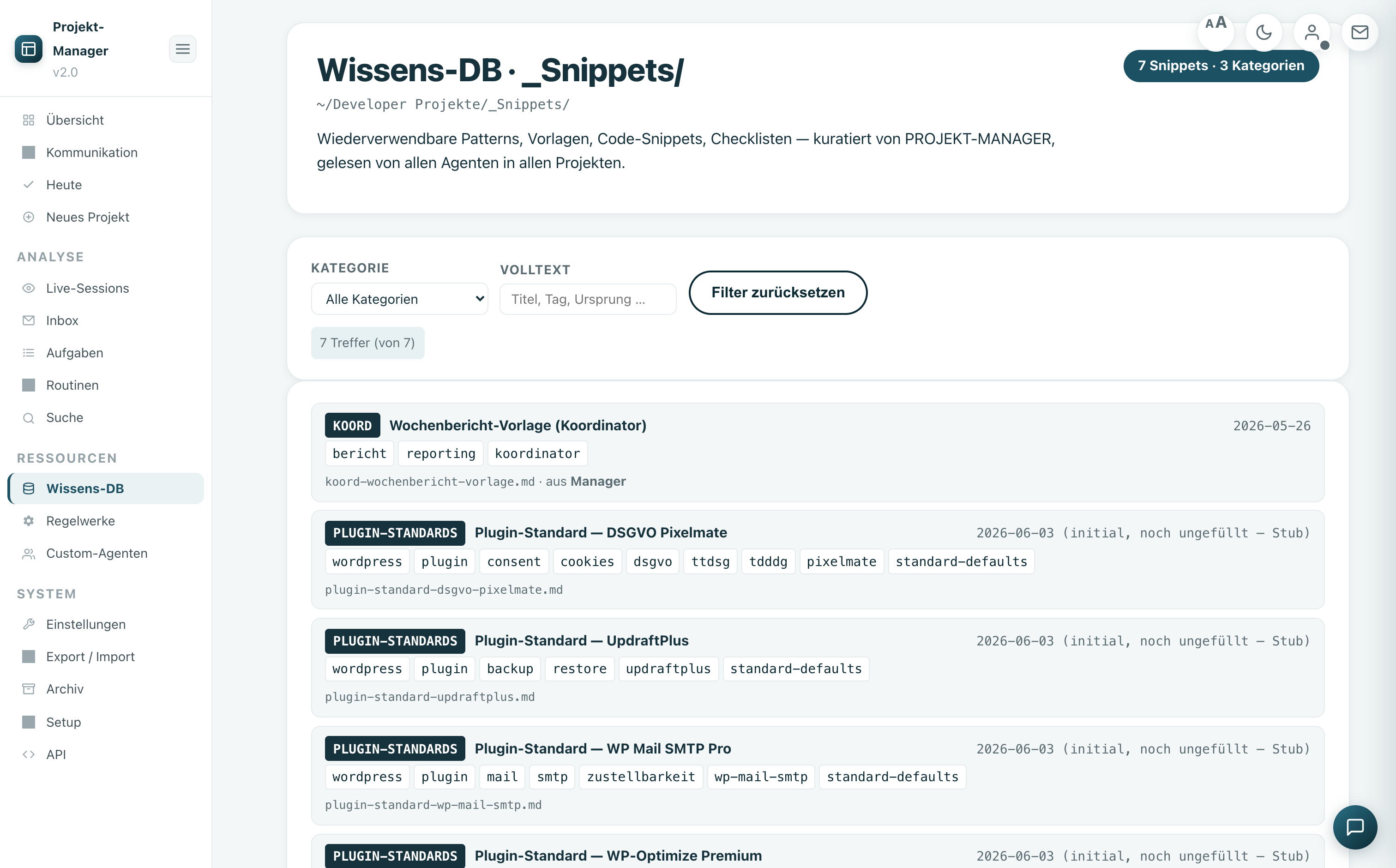 Wissens-Datenbank für wiederverwendbare Vorlagen